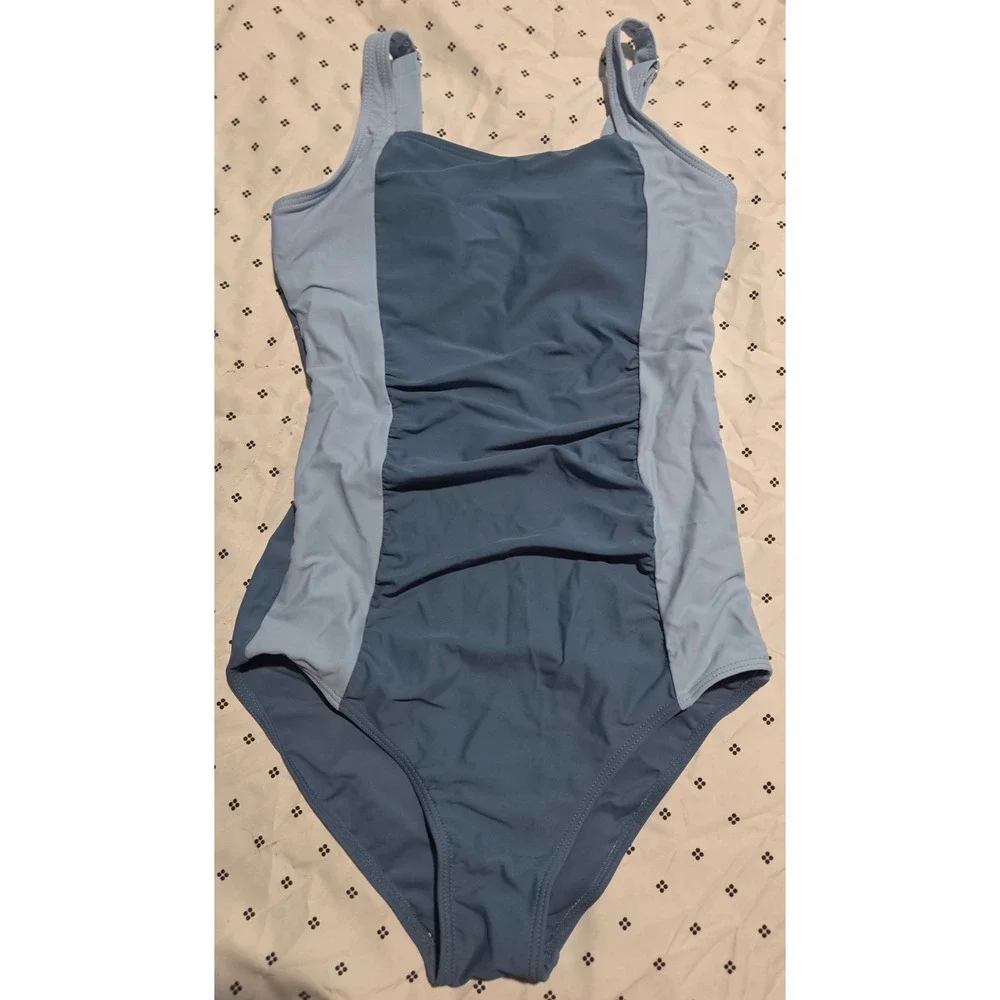 Blue Colorblock Ruched One Piece Swimsuit Girls 13-14Y Adjustable‎ Straps RNFS